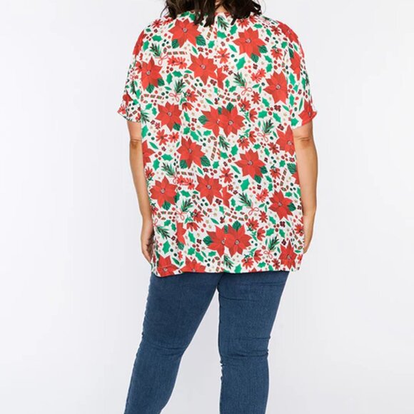 Poinsettia Print Loose Top. Little Party Dress Serena Flowers of Christmas Top. - Picture 3 of 10
